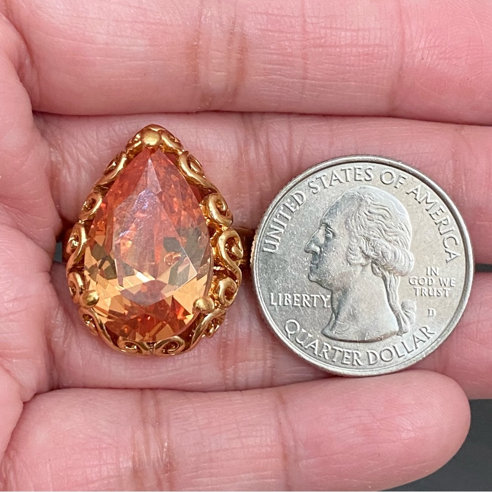 Unsigned Orange Cz Stone Teardrop Statement Fashi… - image 3